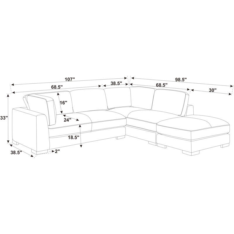 Ebern Designs Salom 107" Wide Right Hand Facing Corner Sectional with